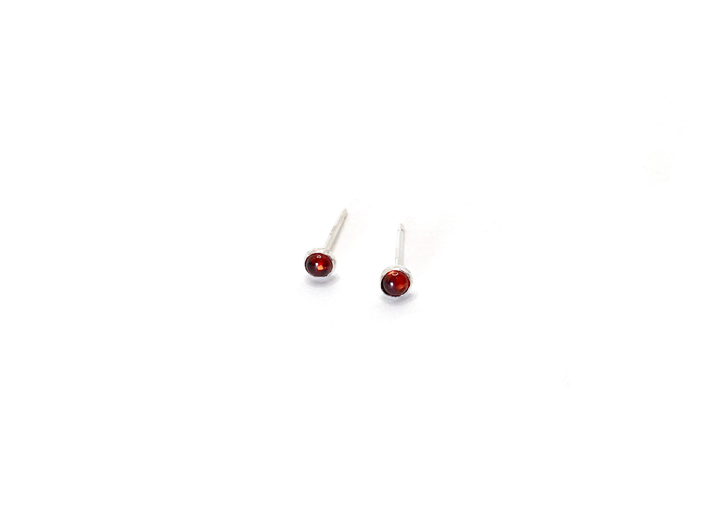Tiny 3mm round garnet and sterling silver stud earrings