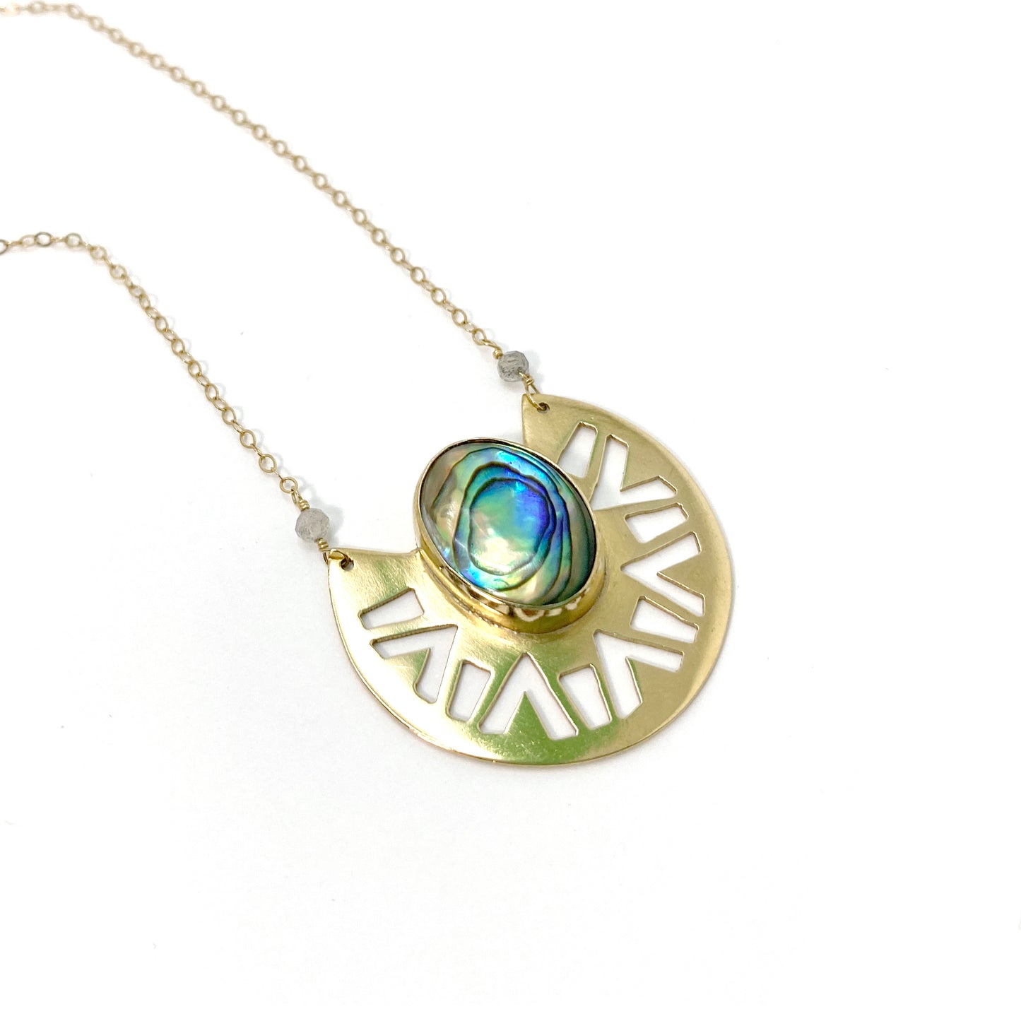 Zelda Abalone Necklace in Brass and 14k Gold-Fill