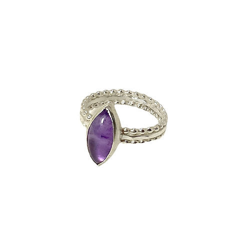 Amethyst Marquis and Sterling Silver Ring Size 6.75